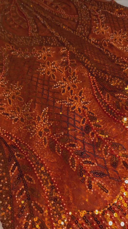 Orange lace fabric